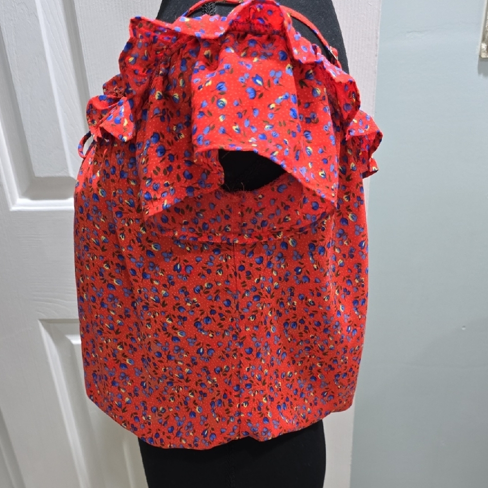 Floral Ruffle Off-Shoulder Top - Red - Picture 4 of 12